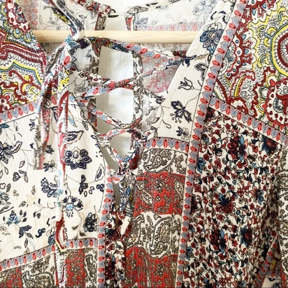 AEO‎ paisley long sleeve boho ruffled shorts romper